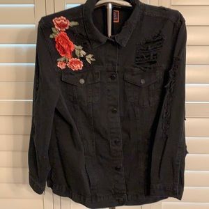 Distressed embellished jean jacket junior XL
